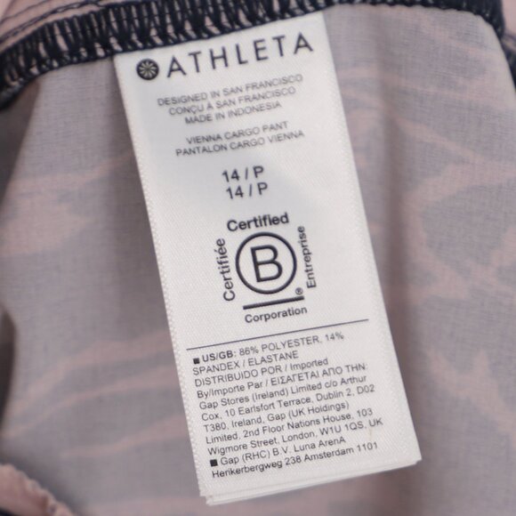 NWT ATHLETA Vienna Cargo Pant Navy Orchid Pink Print Size 14P - Picture 11 of 12